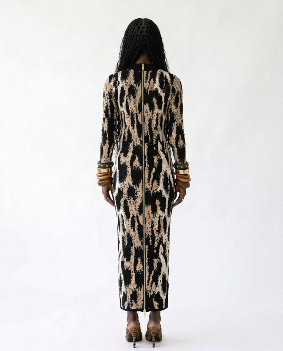 Audacious Leopard Print Sheath Dress Boho Brown