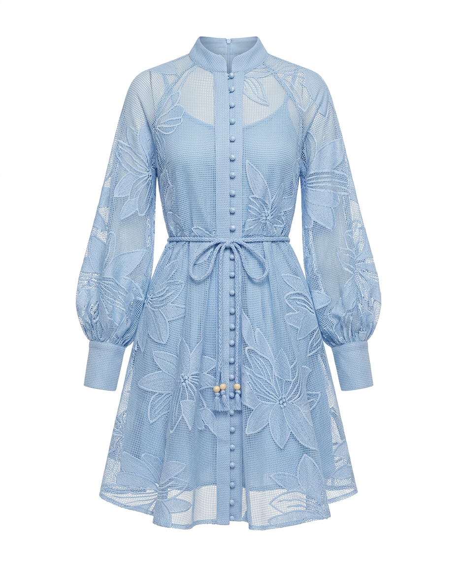 Graceful Floral Hollow A-Line Dress Boho Brown
