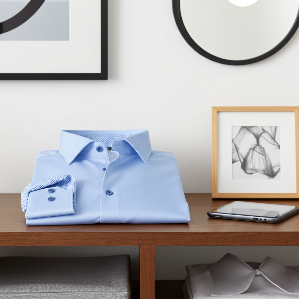 Joshua// Cotton Knit-Stretch Button-Up Shirt With Contrast Details // Blue // Tailored Fit (Fitted) LEVINAS® Official