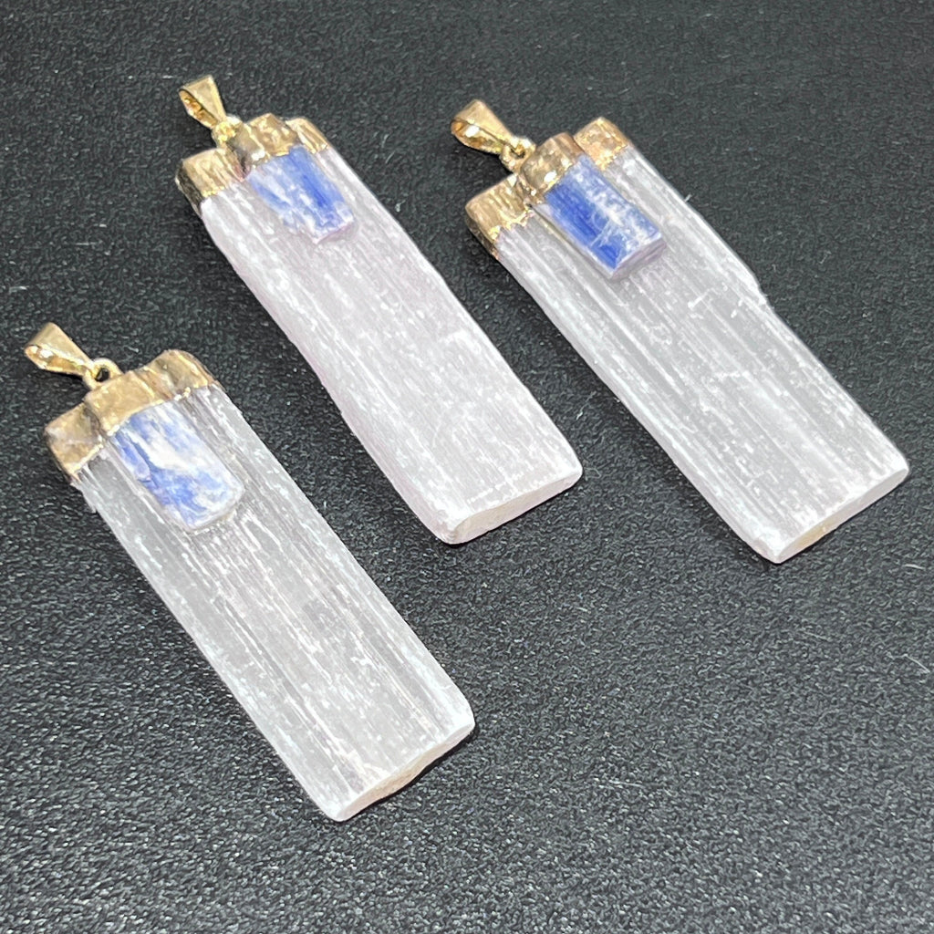 Selenite Kyanite Crystal Pendant (Gold Plated) Amazing Crystals