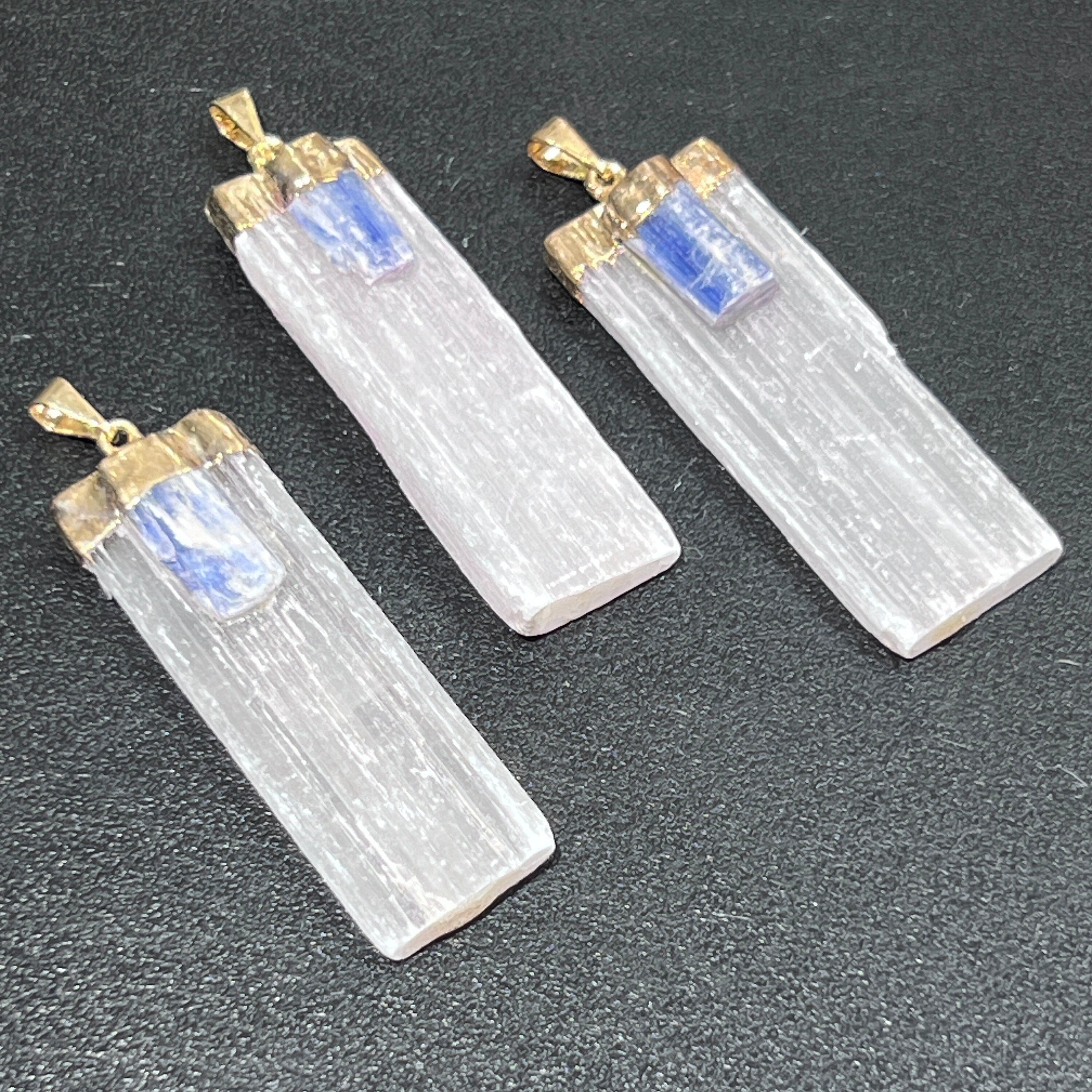 Selenite Kyanite Crystal Pendant (Gold Plated) Amazing Crystals