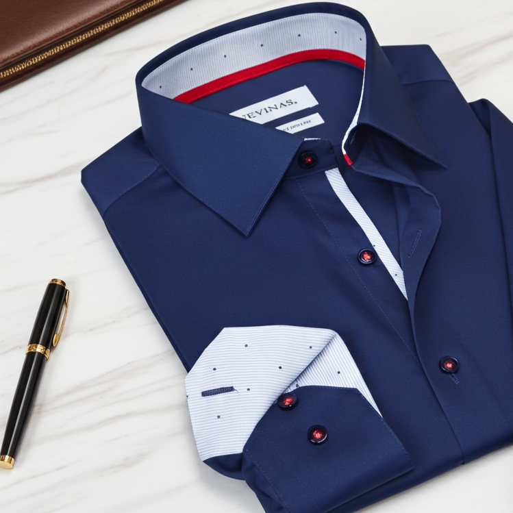 Alexander Button-Up Shirt With Contrast Details // Navy // Contemporary Fit (Regular) LEVINAS® Official