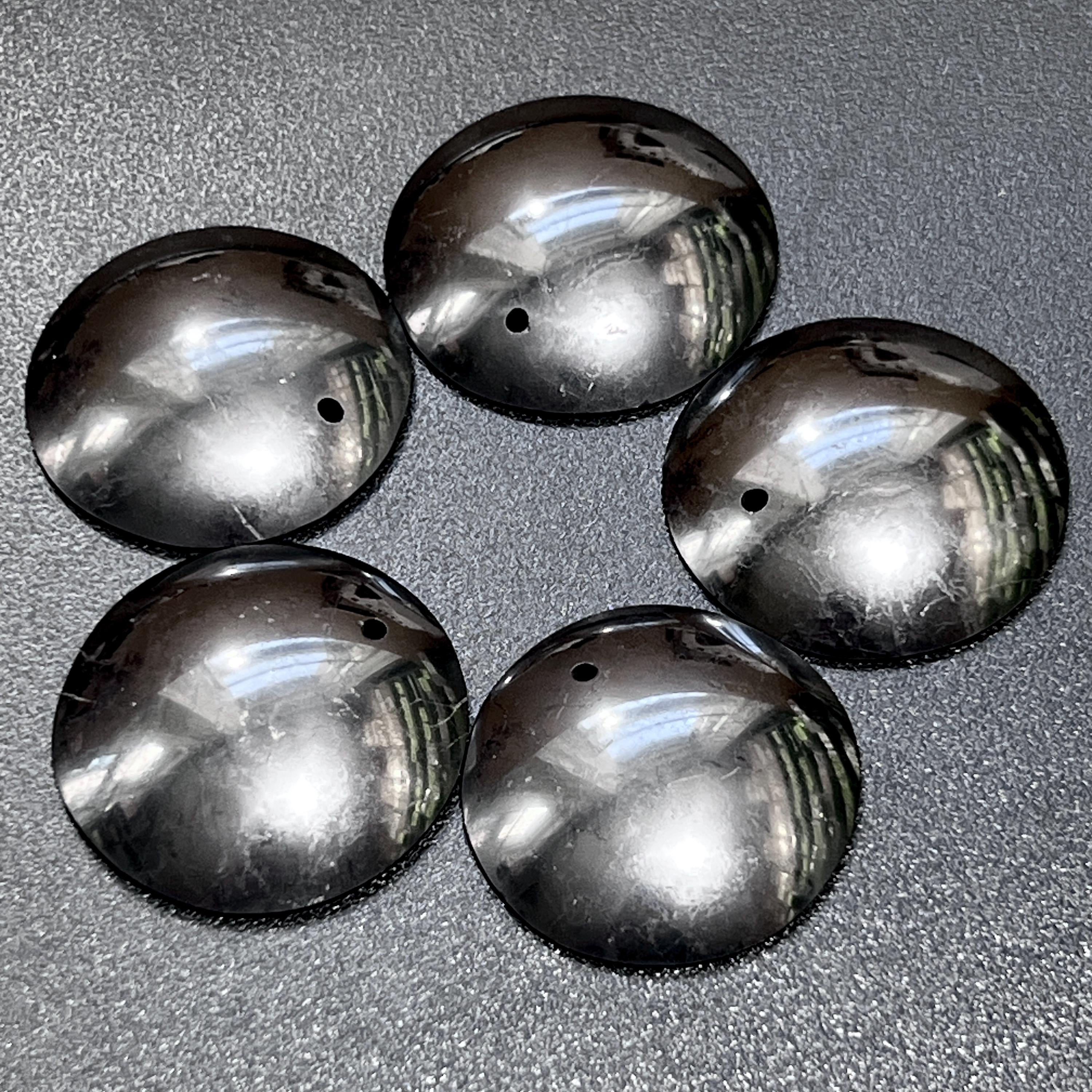 Black Shungite Circle Puffy Dome Drilled Beads Pendant Gemstone Jewelry Necklace Supply Amazing Crystals