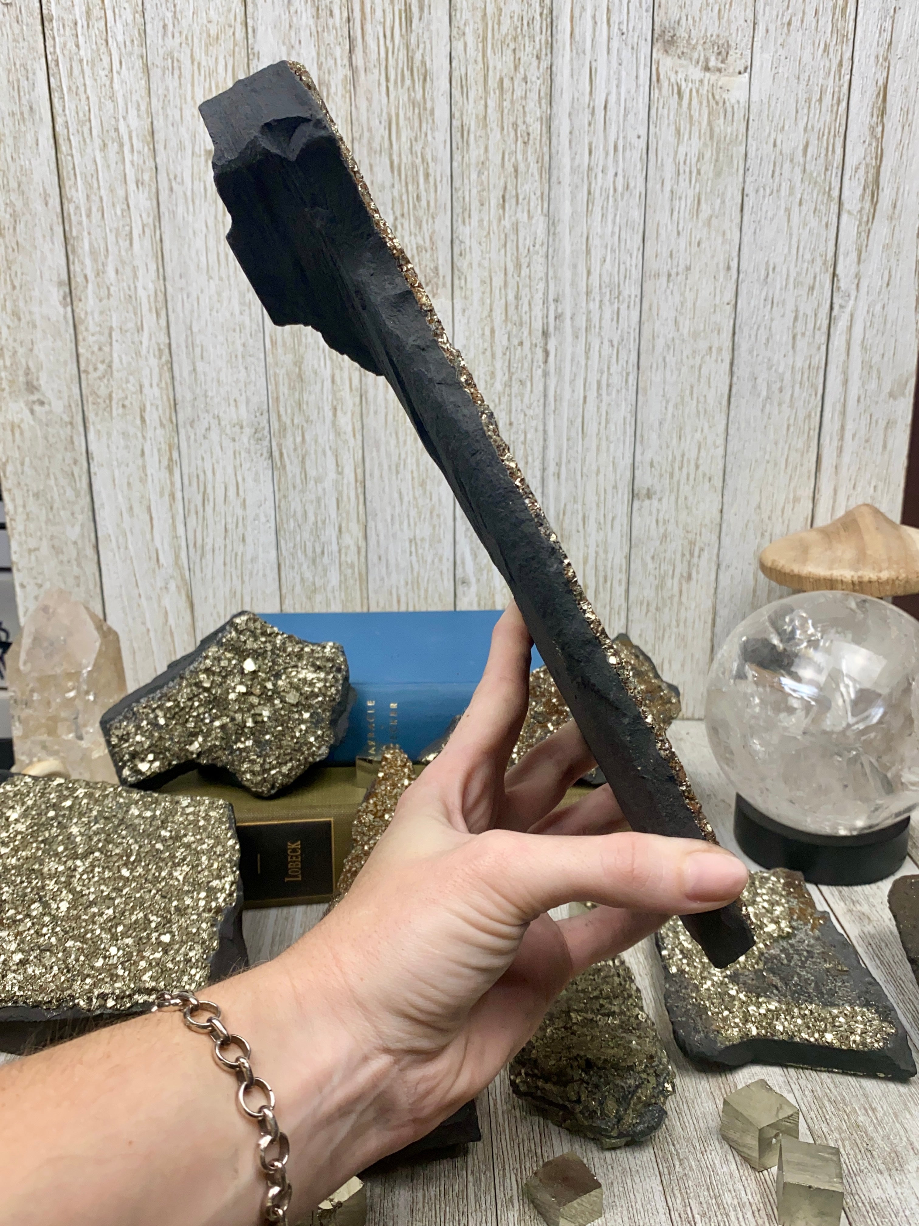 Pyrite on Shungite Raw Layered Plate | Brazil Curious Muse Crystals