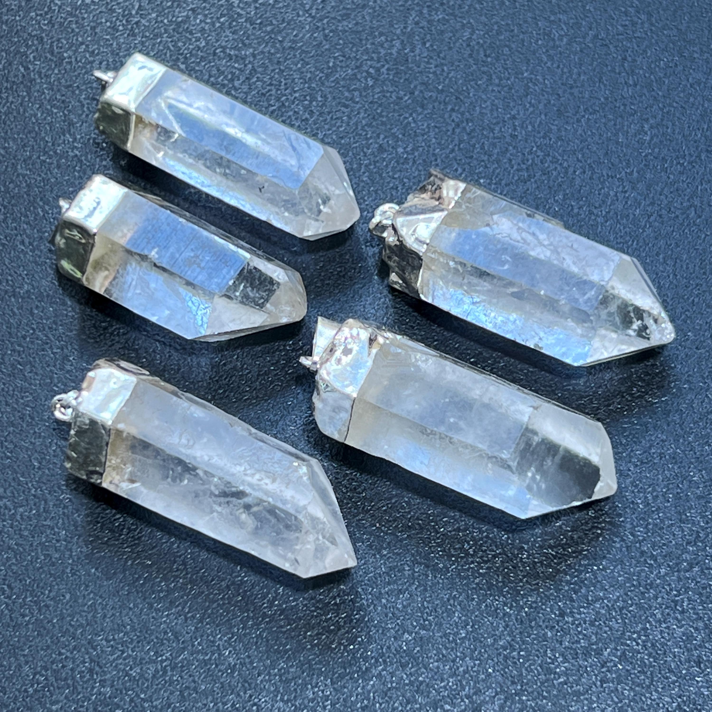 Quartz Crystal Point Pendant (Silver Plated) Gemstone Jewelry Necklace Charm Supply Amazing Crystals