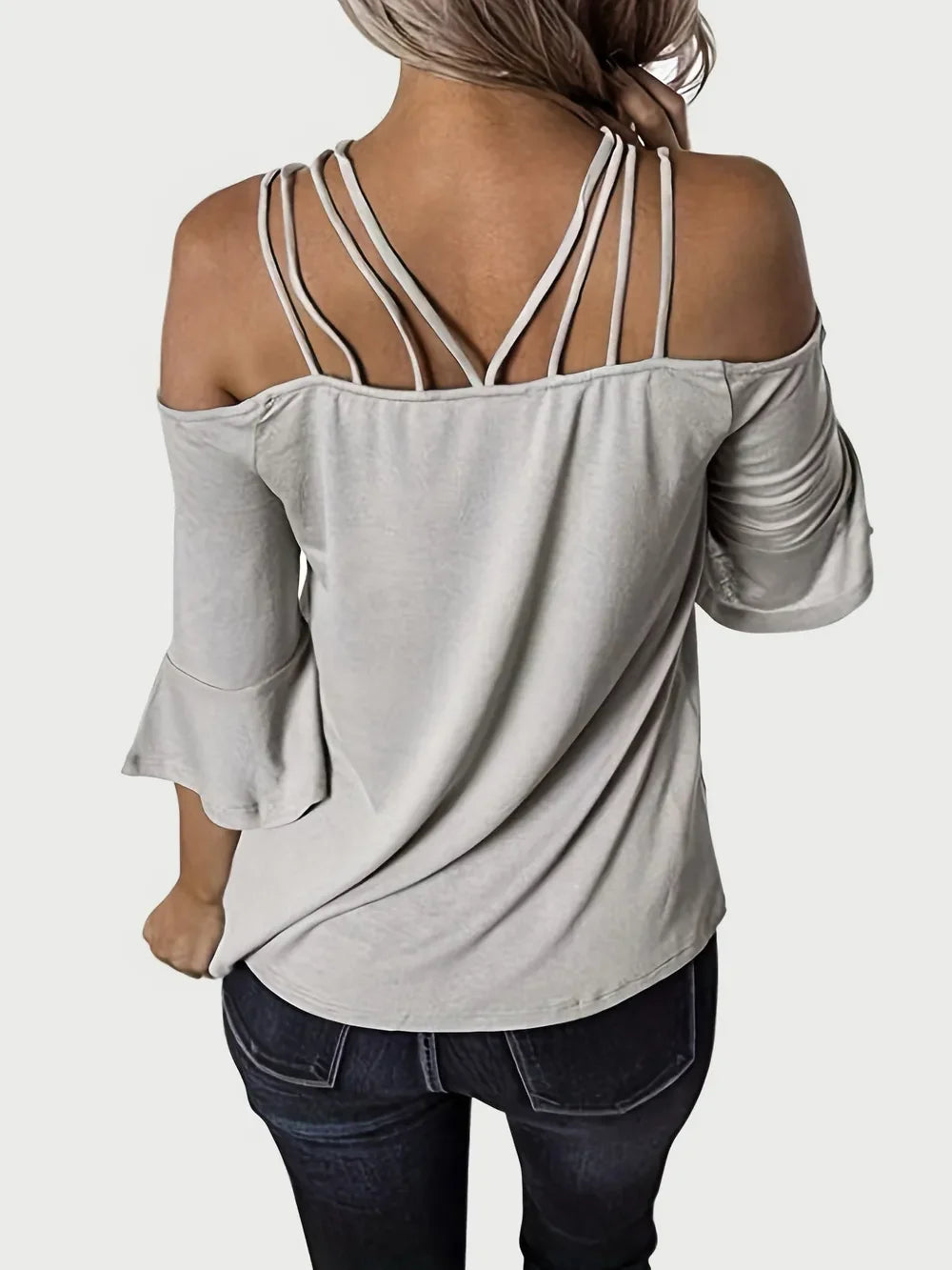 Women Full Size Cold Shoulder Three-Quarter Sleeve Blouse NicholesGifts