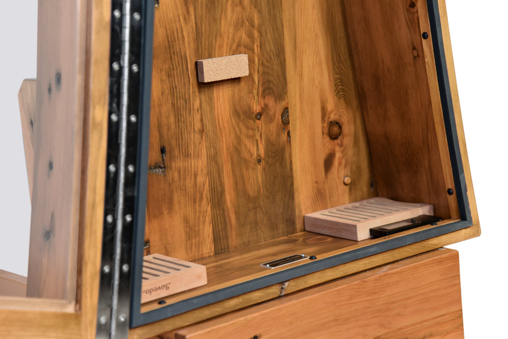 ClimaStand Triangle Humidor with Base - 300 Year Old Reclaimed Wood with Sealy Stain Acoustic Remedy Cases