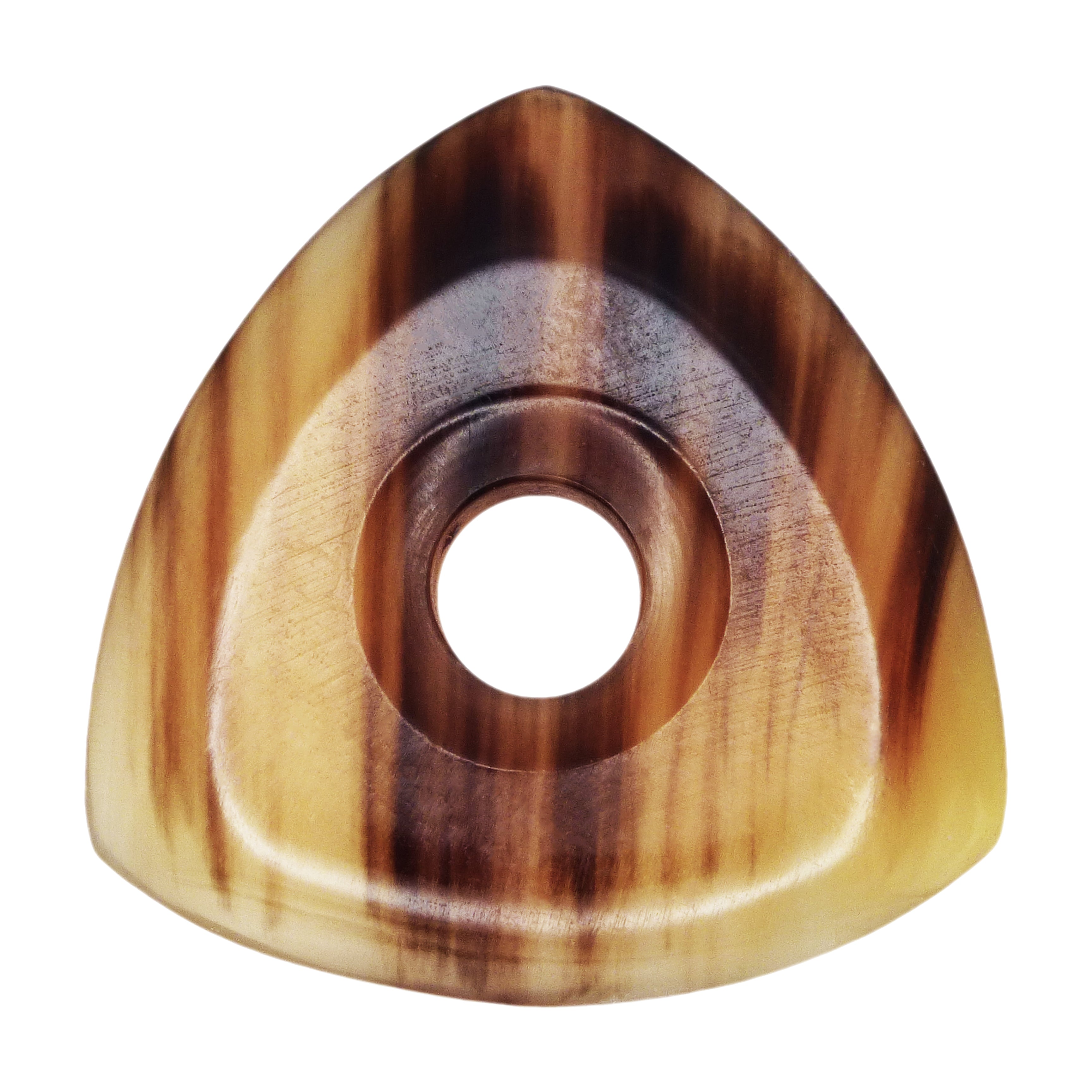 Black And White Buffalo Horn Guitar Or Bass Pick - 4.0 mm Ultra Heavy Gauge - 346 Contoured Triangle With Grip Hole Shape - Polished Finish Handmade Specialty Exotic Plectrum Exotic Plectrums