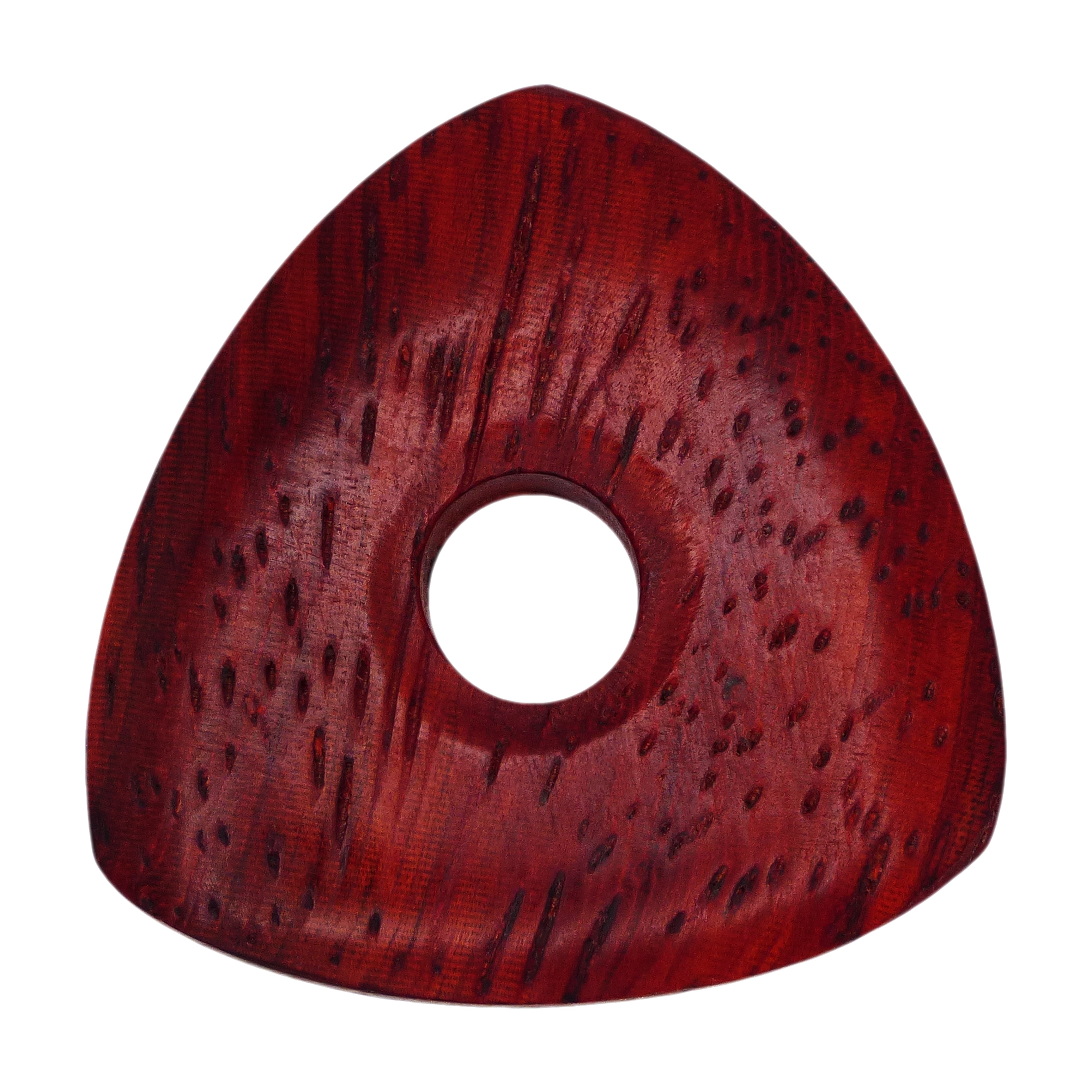 Padauk Wood Guitar Or Bass Pick - 4.0 mm Ultra Heavy Gauge - 346 Contoured Triangle With Grip Hole Shape - Natural Finish Handmade Specialty Exotic Plectrum Exotic Plectrums
