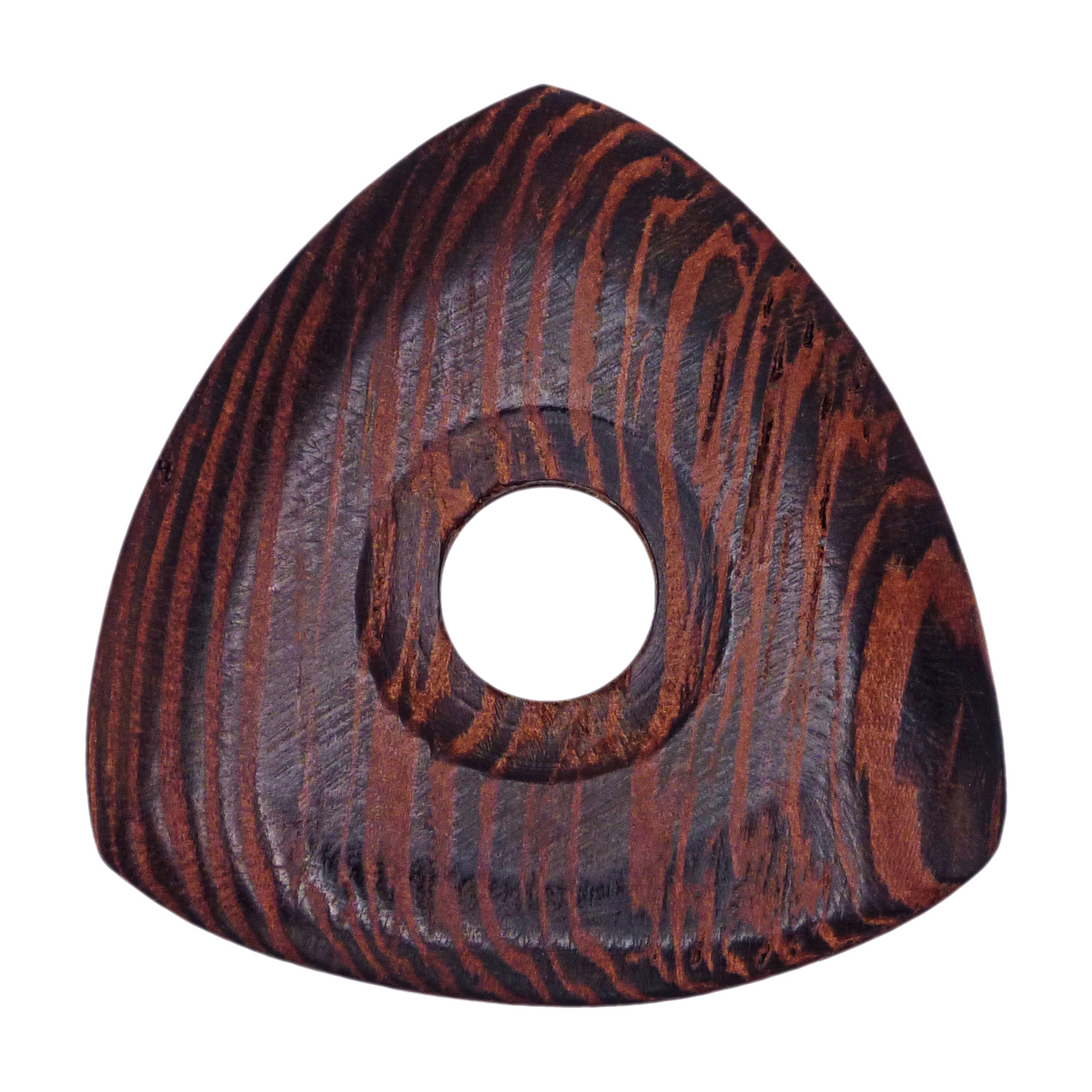 Wenge Wood Guitar Or Bass Pick - 4.0 mm Ultra Heavy Gauge - 346 Contoured Triangle With Grip Hole Shape - Natural Finish Handmade Specialty Exotic Plectrum Exotic Plectrums