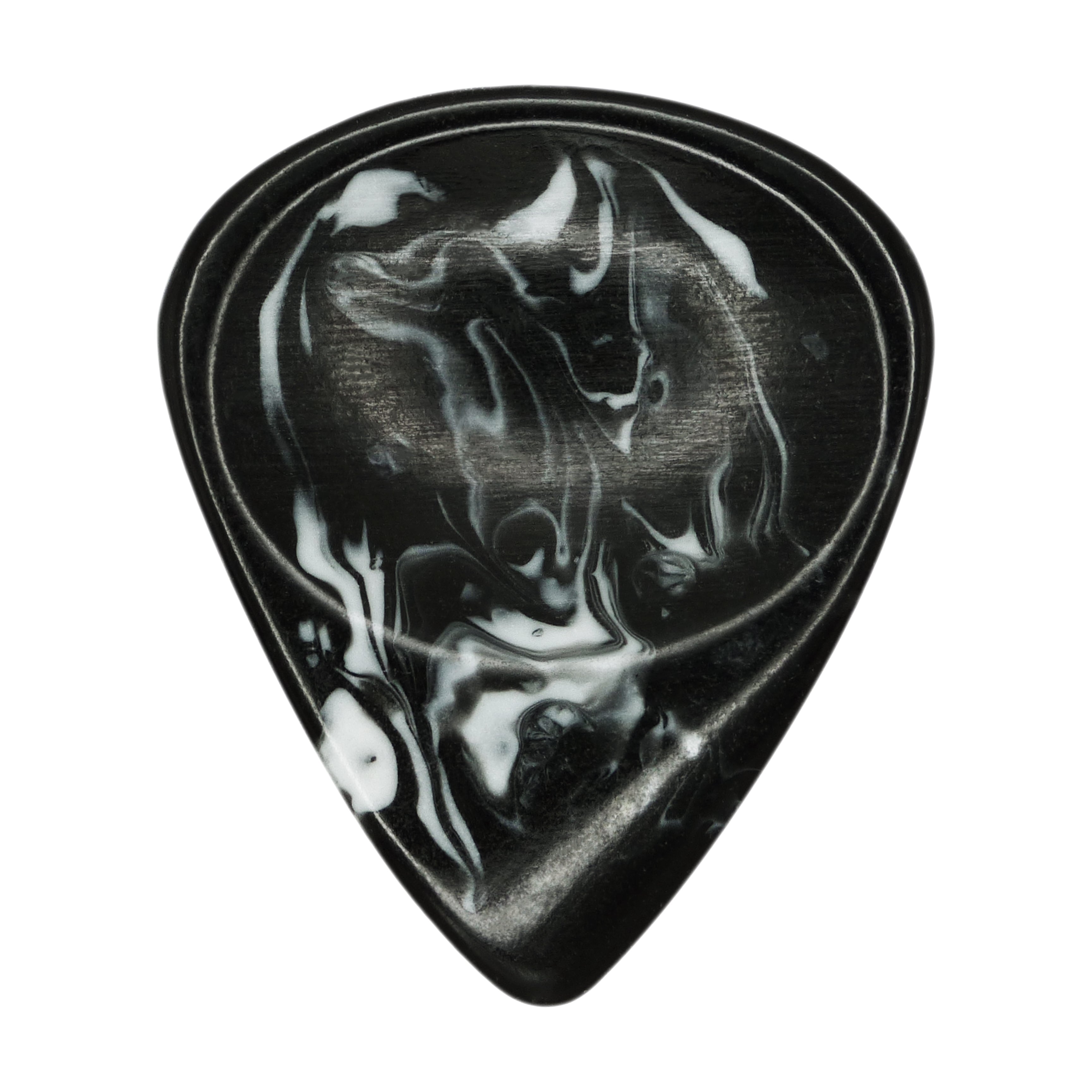 Black With White Swirls Resin Guitar Or Bass Pick - 3.0 mm Ultra Heavy Gauge - 351 Groove Shape - Polished Finish Hand Poured And Handmade Specialty Exotic Plectrum Exotic Plectrums