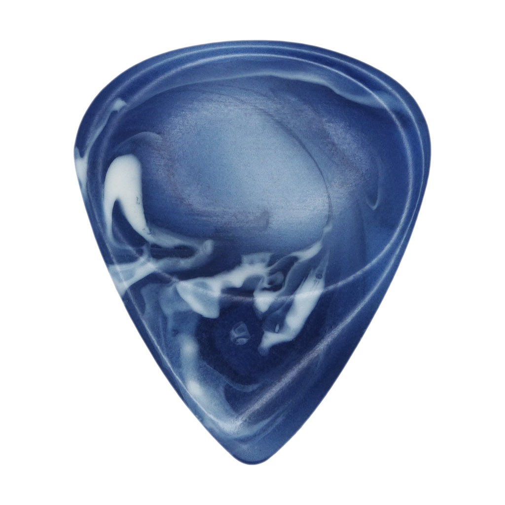 Dark Blue With White Swirls Resin Guitar Or Bass Pick - 3.0 mm Ultra Heavy Gauge - 351 Groove Shape - Polished Finish Hand Poured And Handmade Specialty Exotic Plectrum Exotic Plectrums