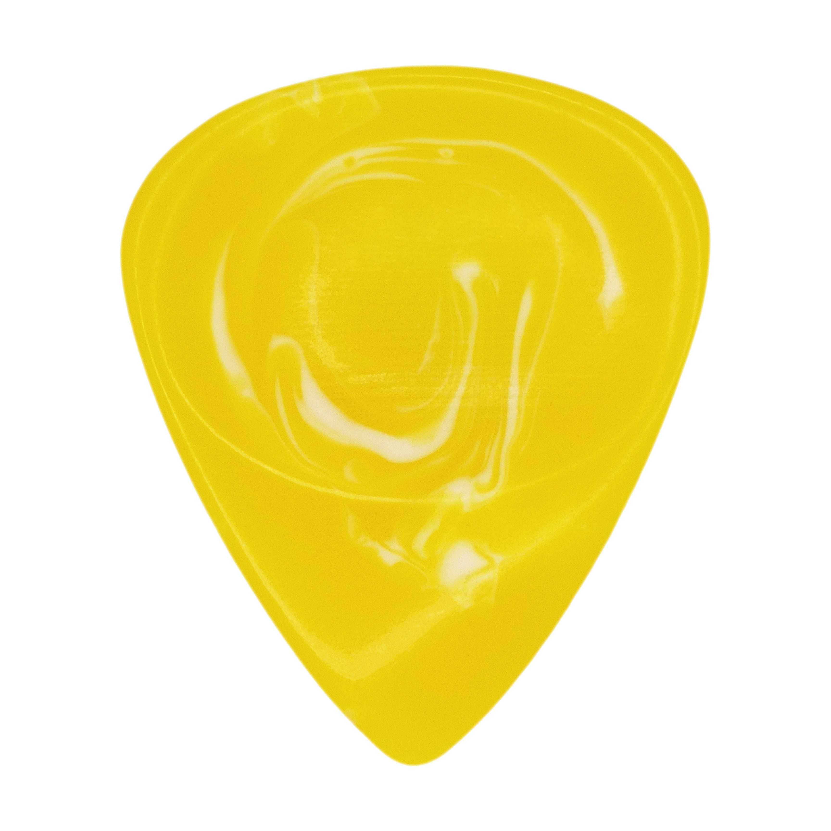 Yellow With White Swirls Resin Guitar Or Bass Pick - 3.0 mm Ultra Heavy Gauge - 351 Groove Shape - Polished Finish Hand Poured And Handmade Specialty Exotic Plectrum Exotic Plectrums