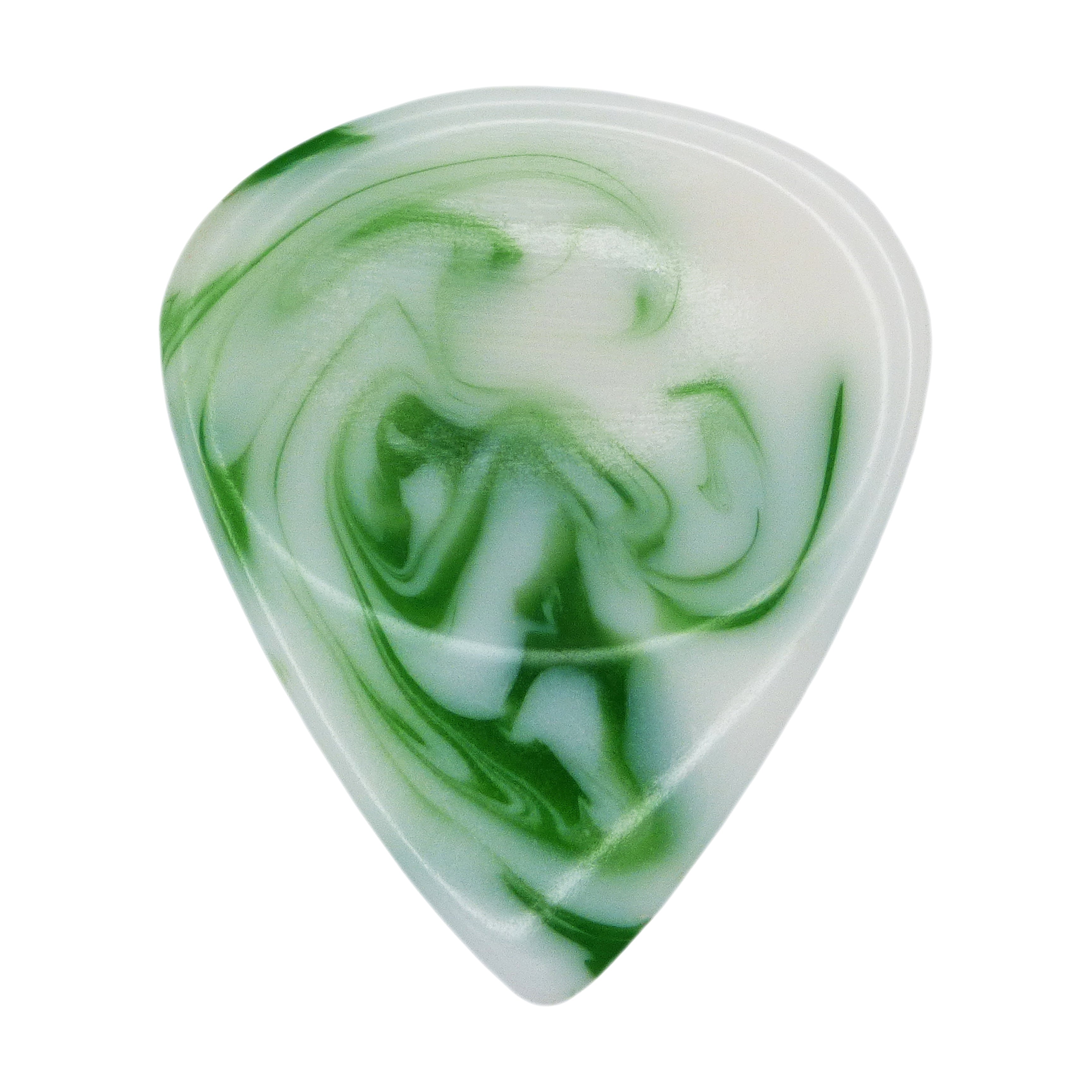 White With Green Swirls Resin Guitar Or Bass Pick - 3.0 mm Ultra Heavy Gauge - 351 Groove Shape - Polished Finish Hand Poured And Handmade Specialty Exotic Plectrum Exotic Plectrums