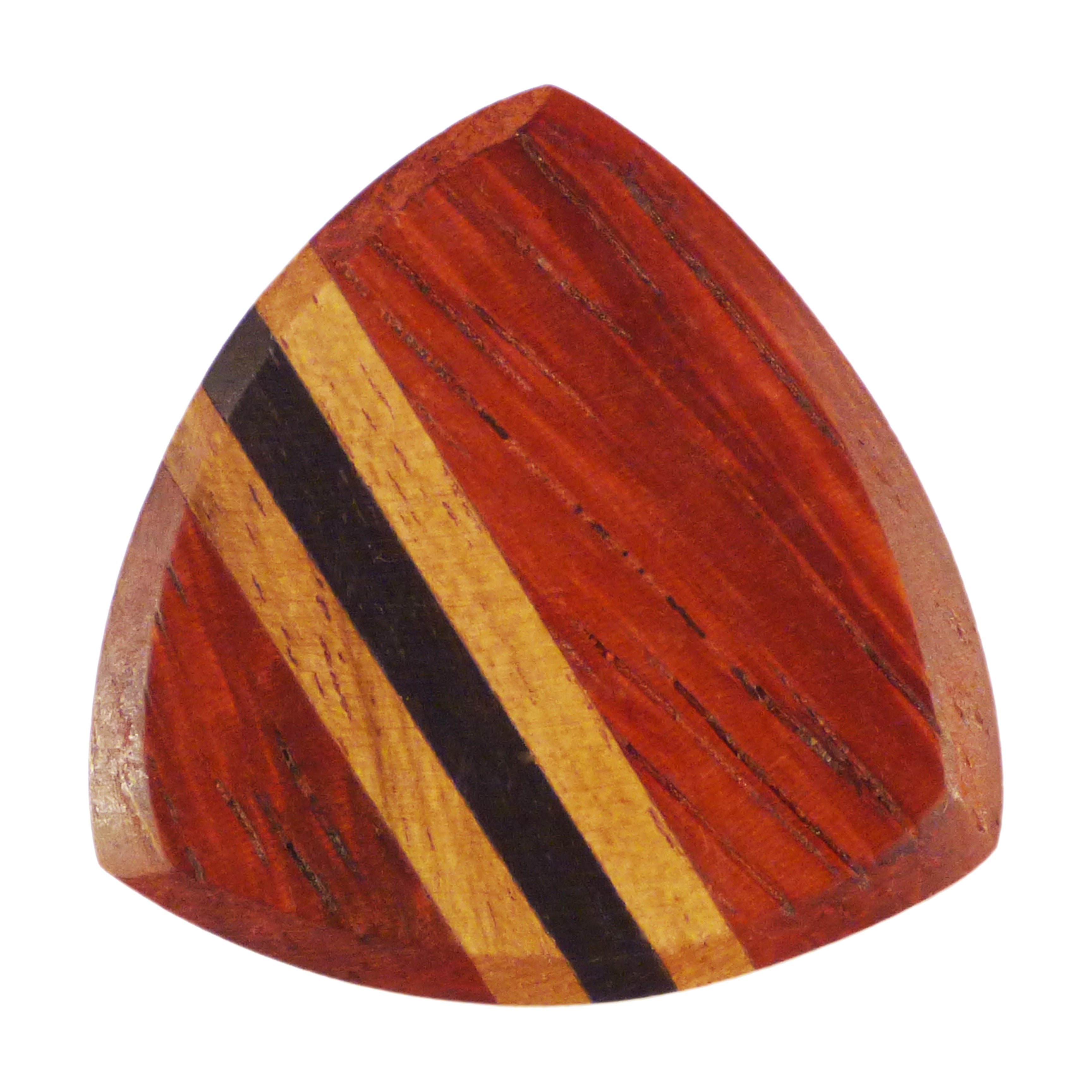 Padauk, Teak, & Ebony Wood Guitar Or Bass Pick - 3.0 mm Ultra Heavy Gauge - 346 Wedge Triangle Shape - Natural Finish Handmade Specialty Exotic Plectrum Exotic Plectrums