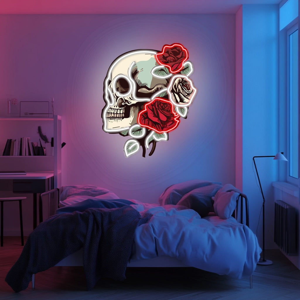 UV Printed Skull Blooms  Neon Wall Art- LV0030 Liviqon.co