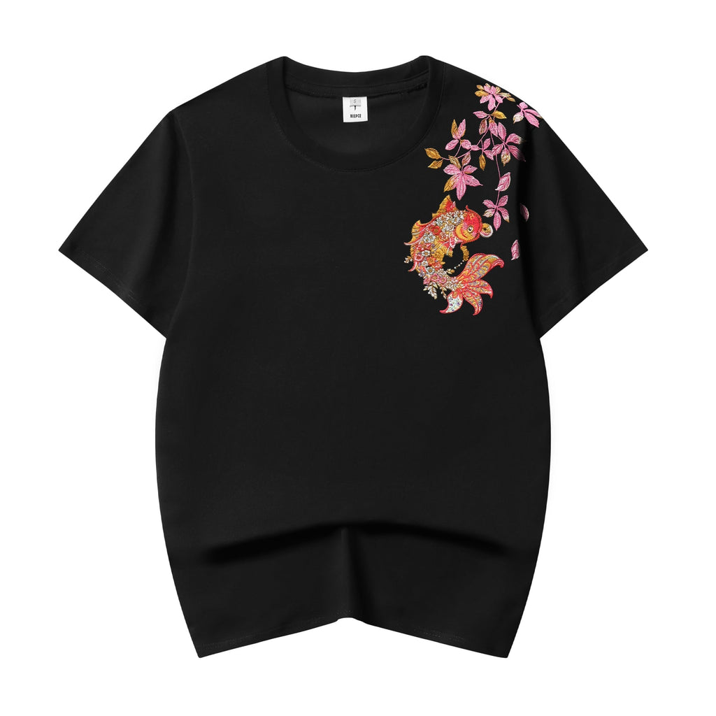 ET522 Gold Coin Koi Embroidered Tee Niepce