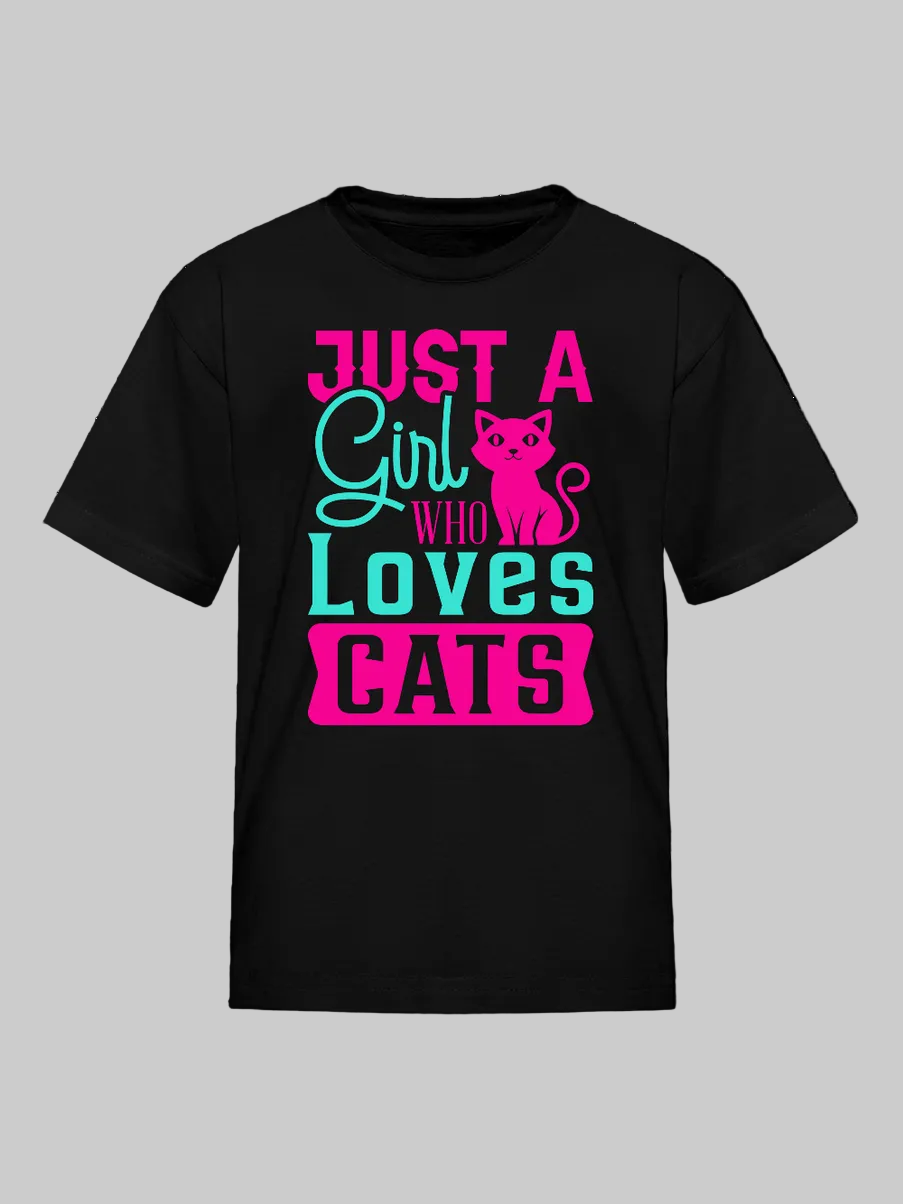 Girls Just A Girl Who Love Cats Short Sleeve Summer T-Shirt NicholesGifts
