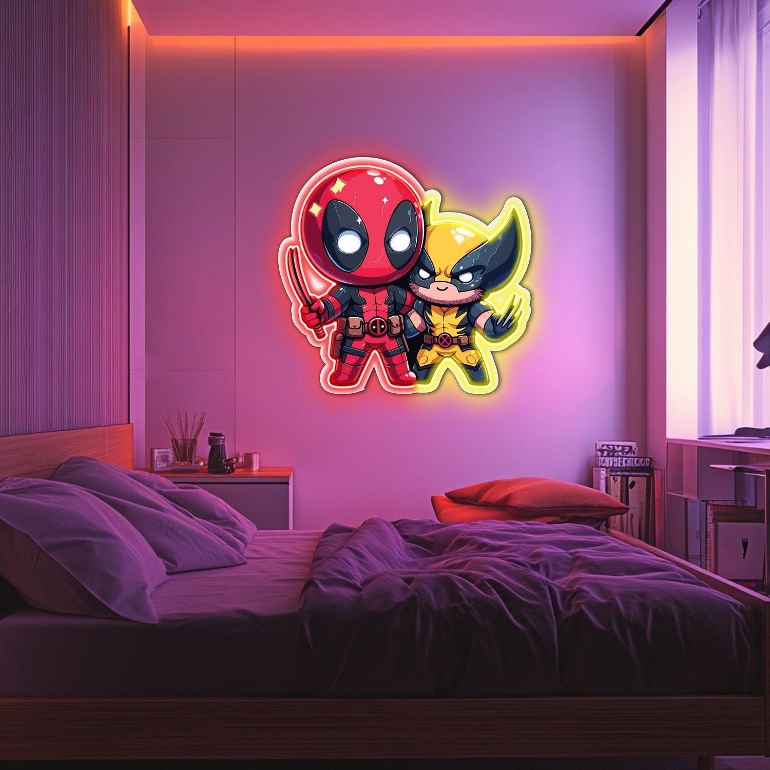 UV Printed Deadpool Wolverine Neon Wall Art- LV0066 Liviqon.co