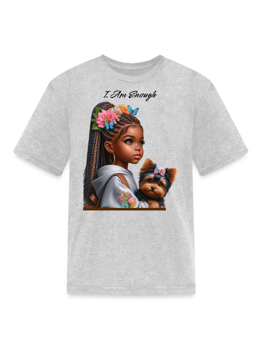 African American Girls I Am Enough with a Puppy Short Sleeve T-Shirt NicholesGifts