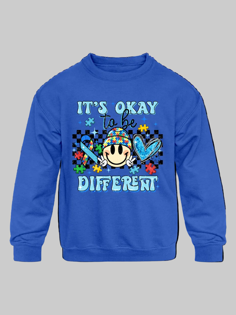 Boys it's Ok To Be Different Long Sleeve Smiley Face Crewneck Sweatshirt NicholesGifts