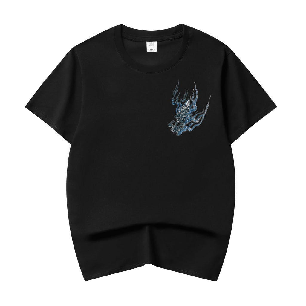 ET9817 Flaming White Tiger Embroidered Tee Niepce