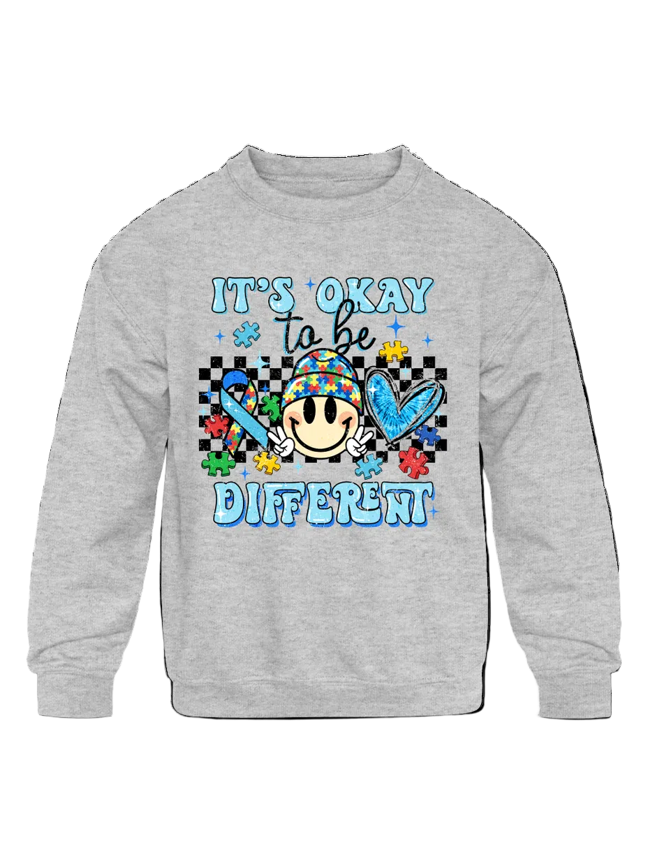 Boys it's Ok To Be Different Long Sleeve Smiley Face Crewneck Sweatshirt NicholesGifts