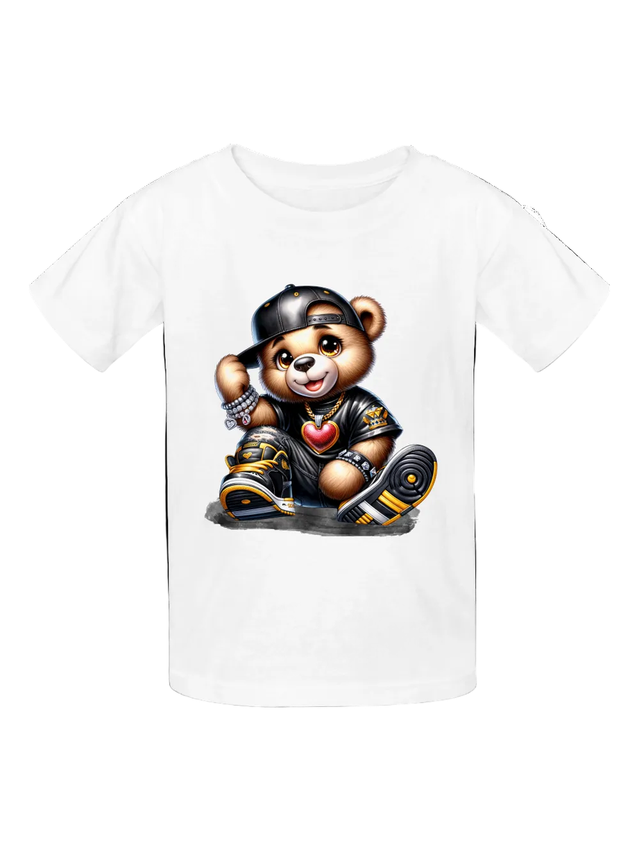 Boys Black Hat Teddy Bear Short Sleeve T-Shirt NicholesGifts