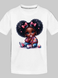 African American Toddler Girls Pink Bows Organic Short Sleeve T-Shirt NicholesGifts