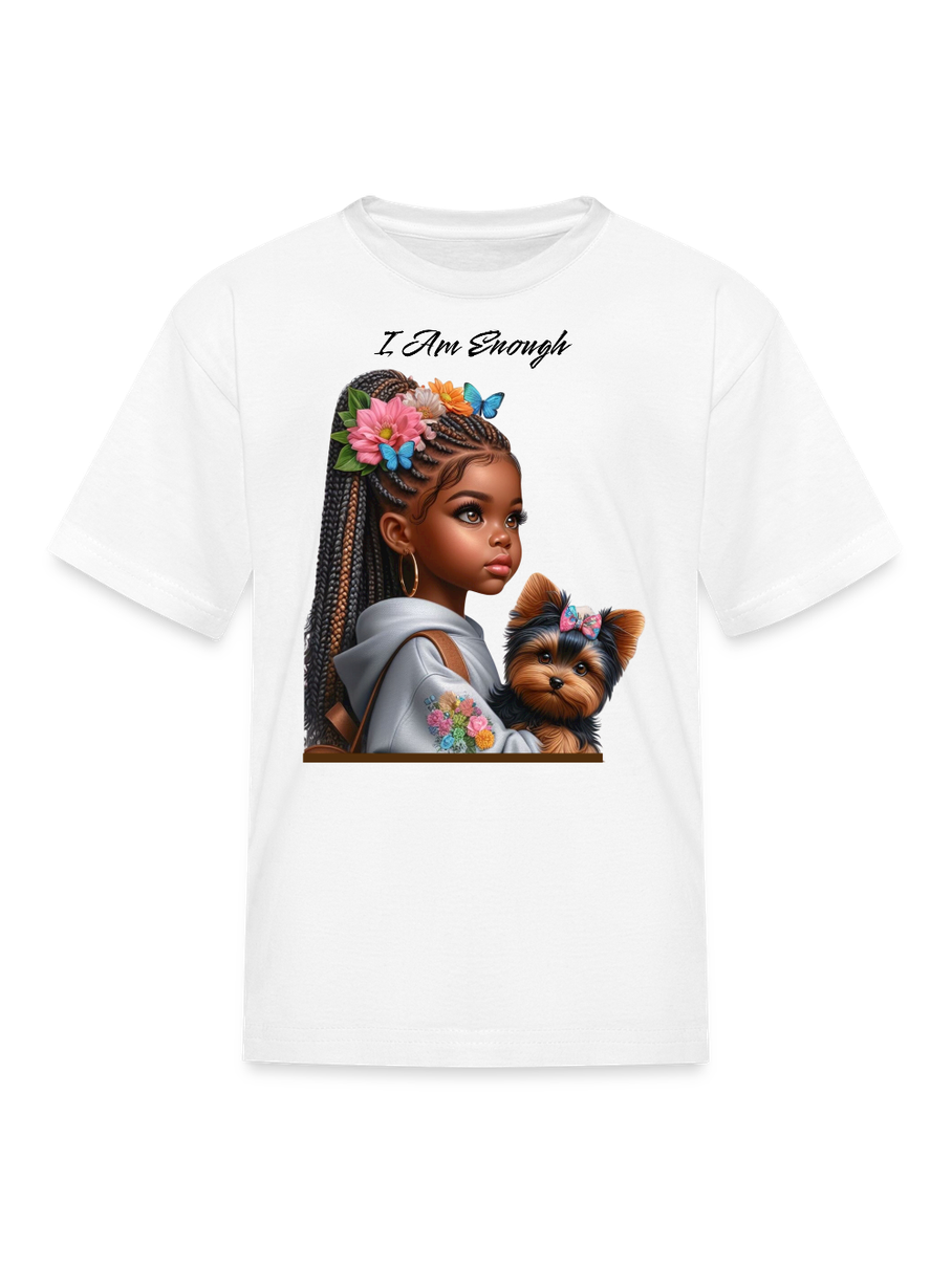 African American Girls I Am Enough with a Puppy Short Sleeve T-Shirt NicholesGifts