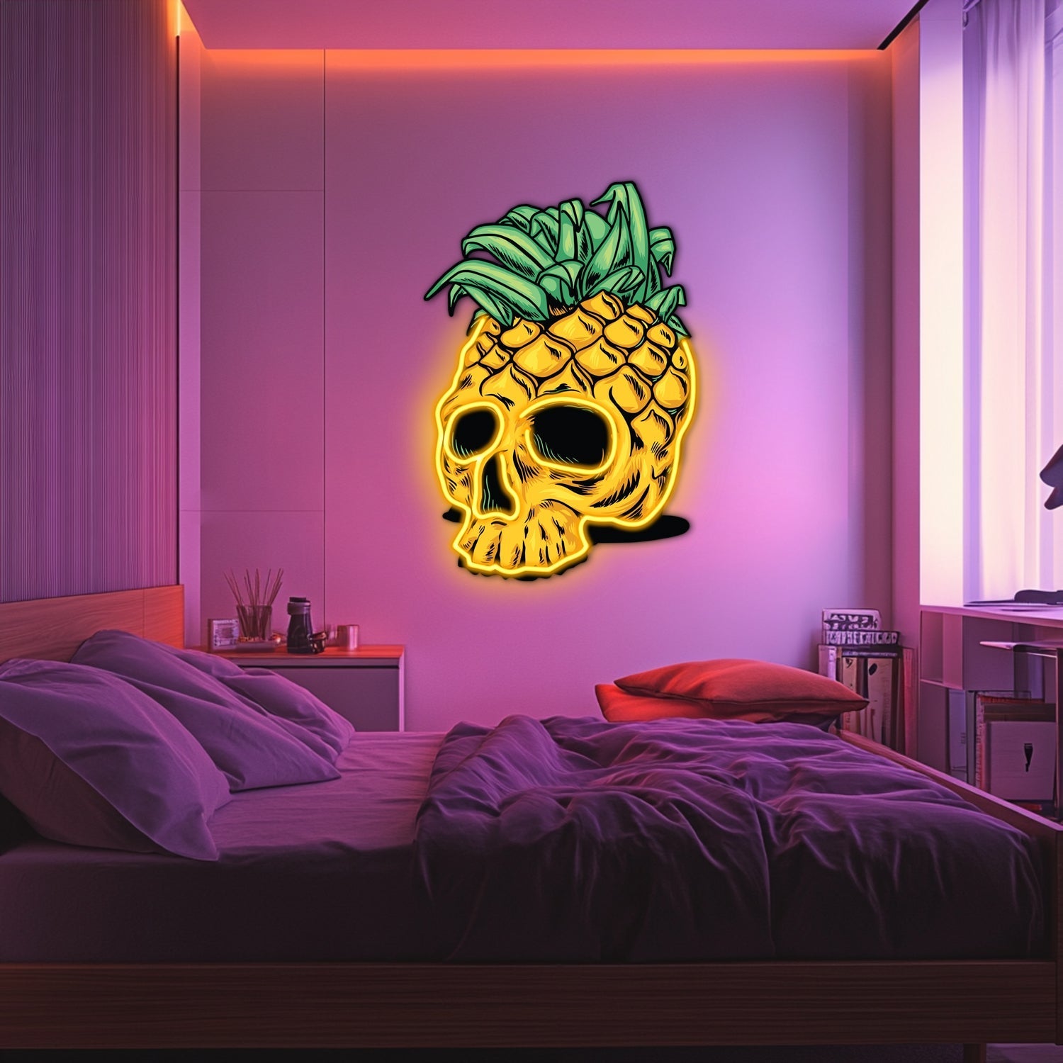 UV Printed Pineapple Skull Neon Wall Art- LV0063 Liviqon.co