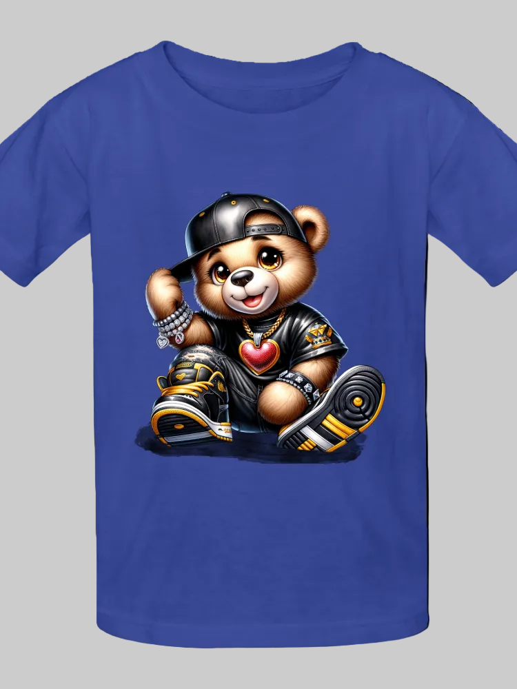 Boys Black Hat Teddy Bear Short Sleeve T-Shirt NicholesGifts