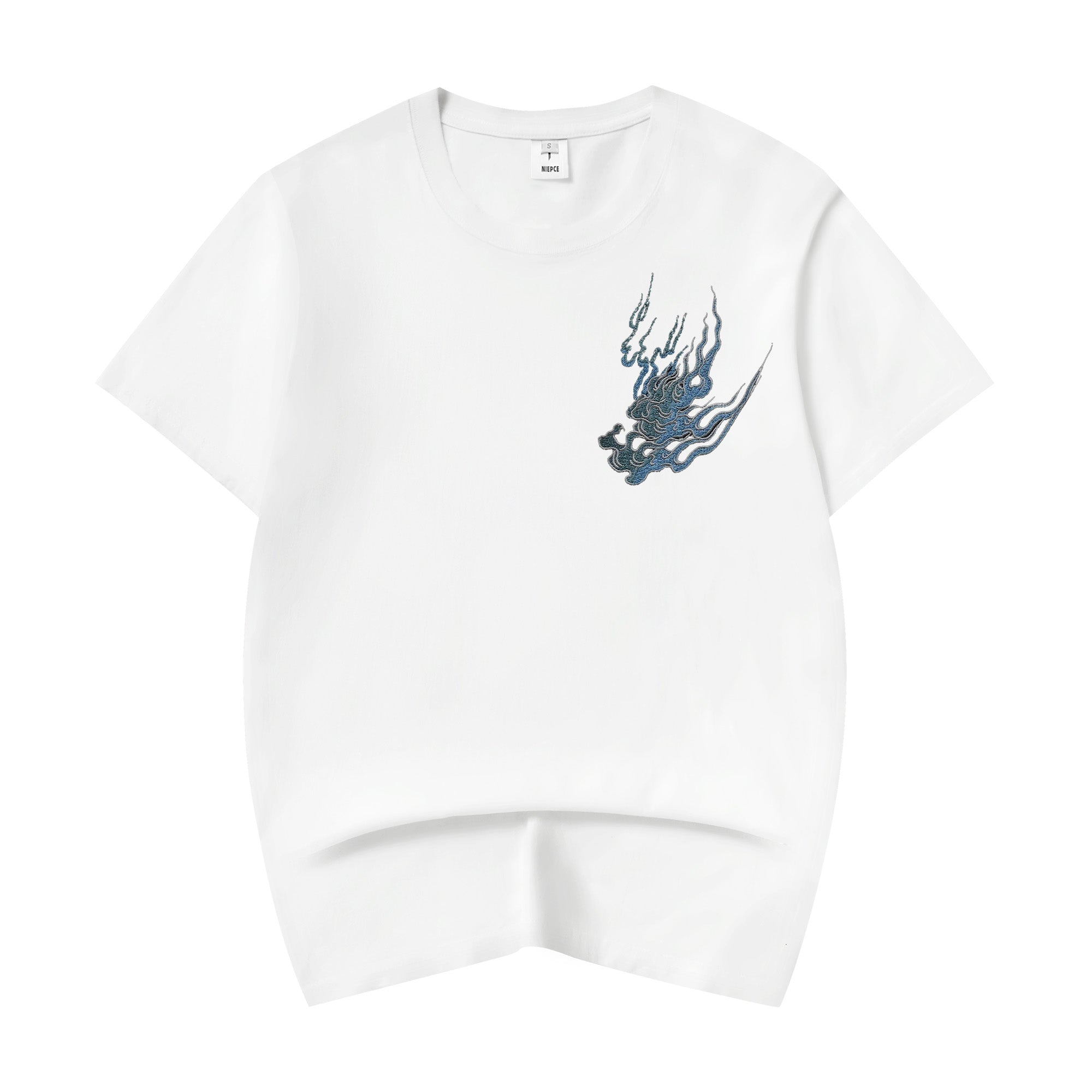 ET9817 Flaming White Tiger Embroidered Tee Niepce
