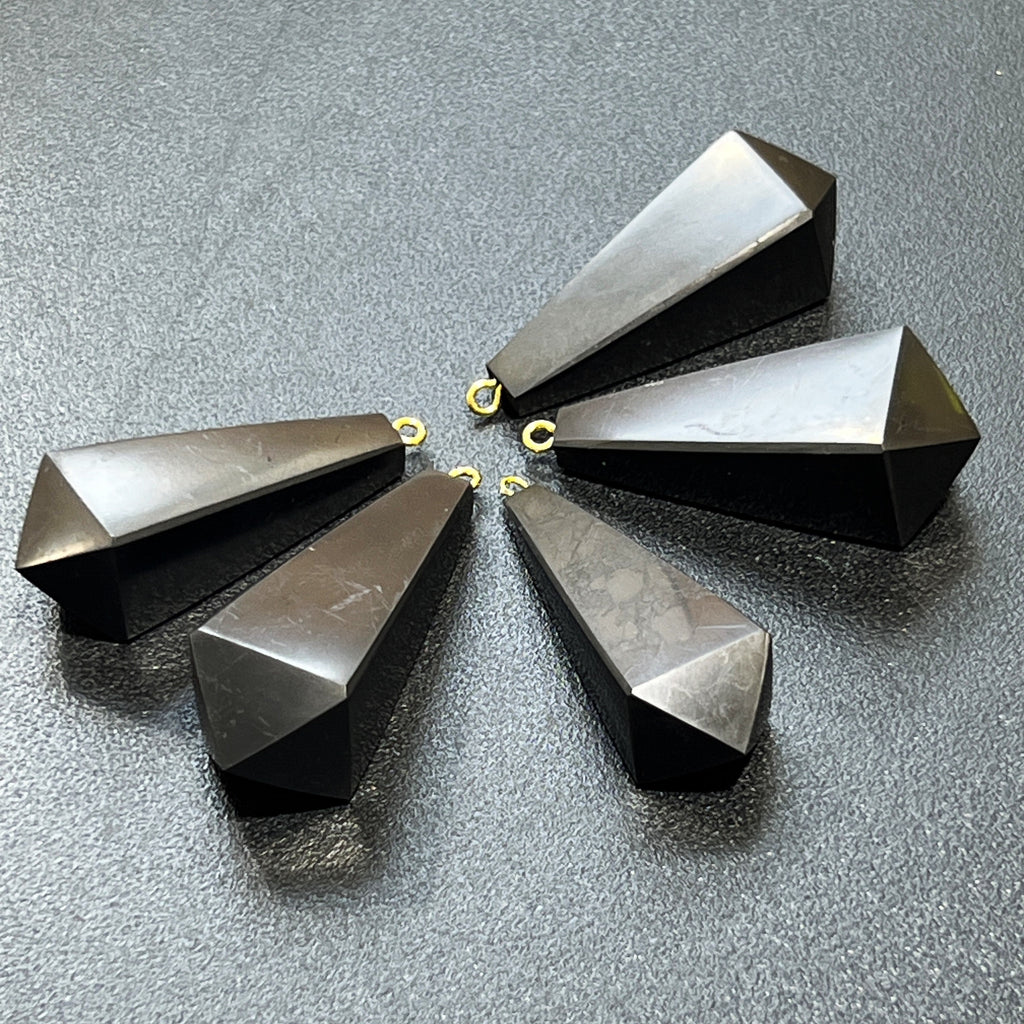 Black Shungite Pendulum Crystal Point Pendant Amazing Crystals