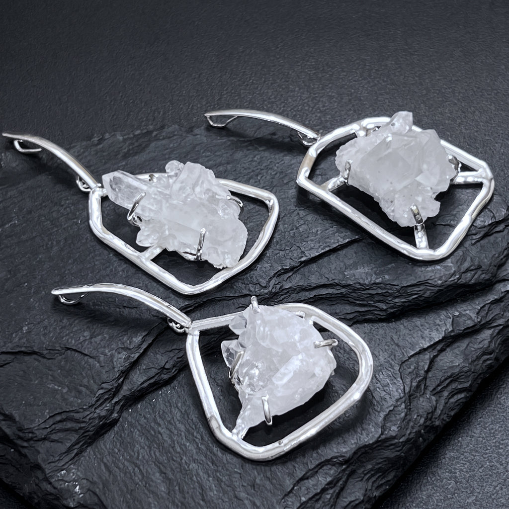 Quartz Crystal Cluster Pendant (Silver Plated) Statement Piece Amazing Crystals