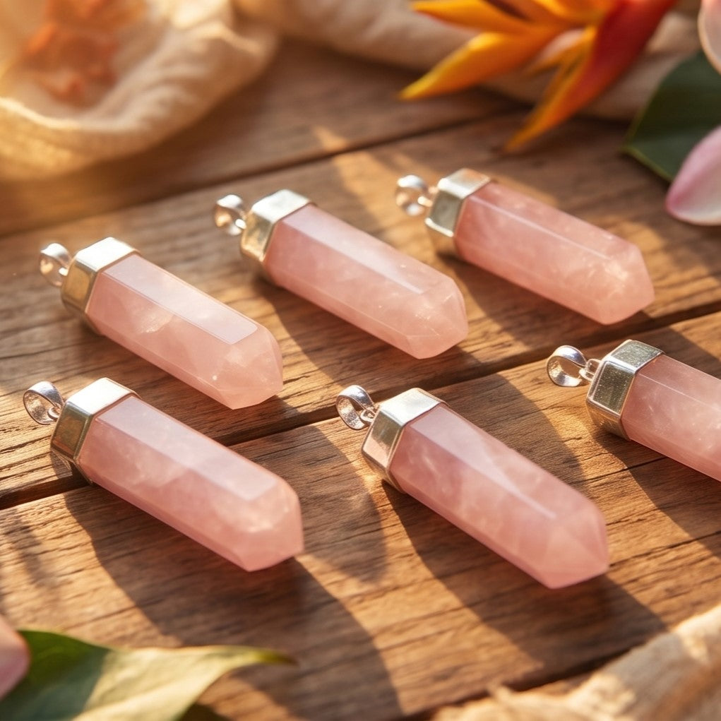Pink Rose Quartz Crystal Point Faceted Pendant (Silver Plated) Amazing Crystals