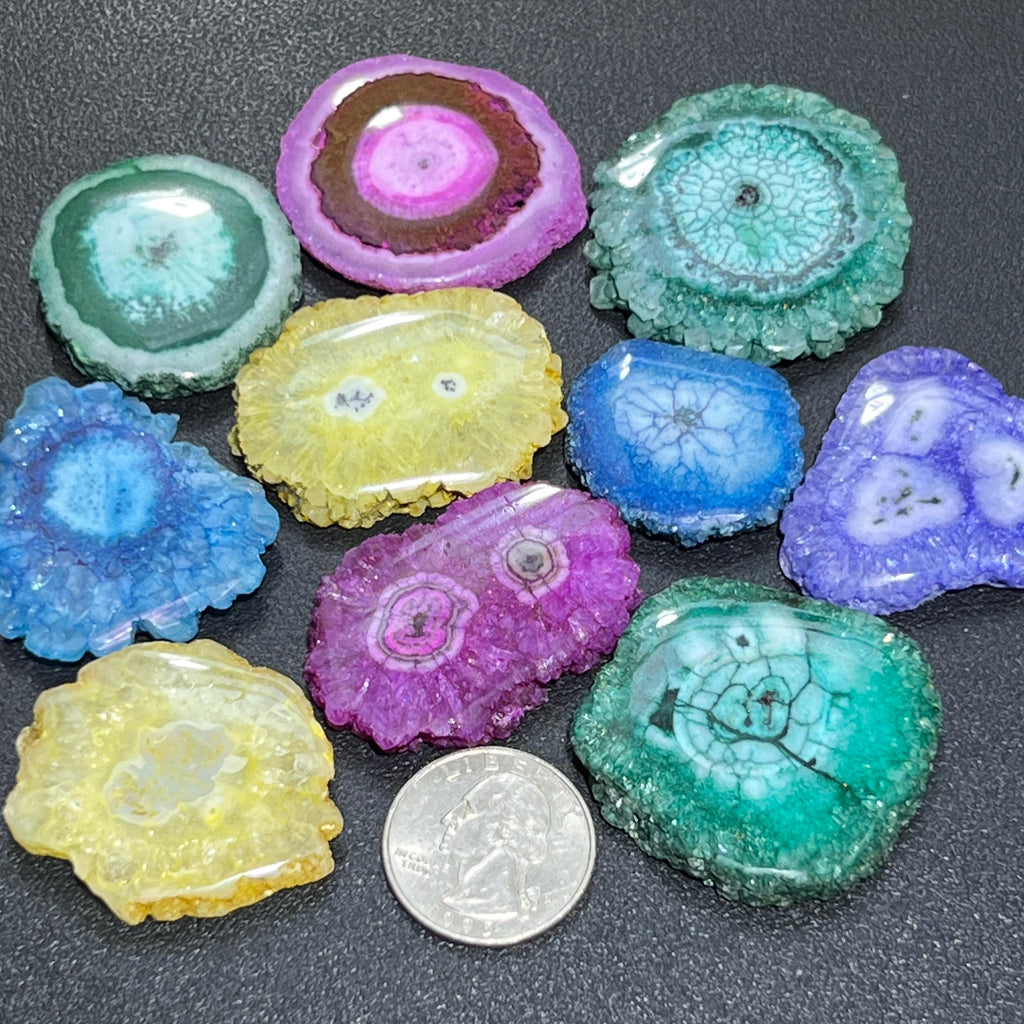 Solar Quartz Crystal Mixed Colors Dyed Cabochon Slices Amazing Crystals