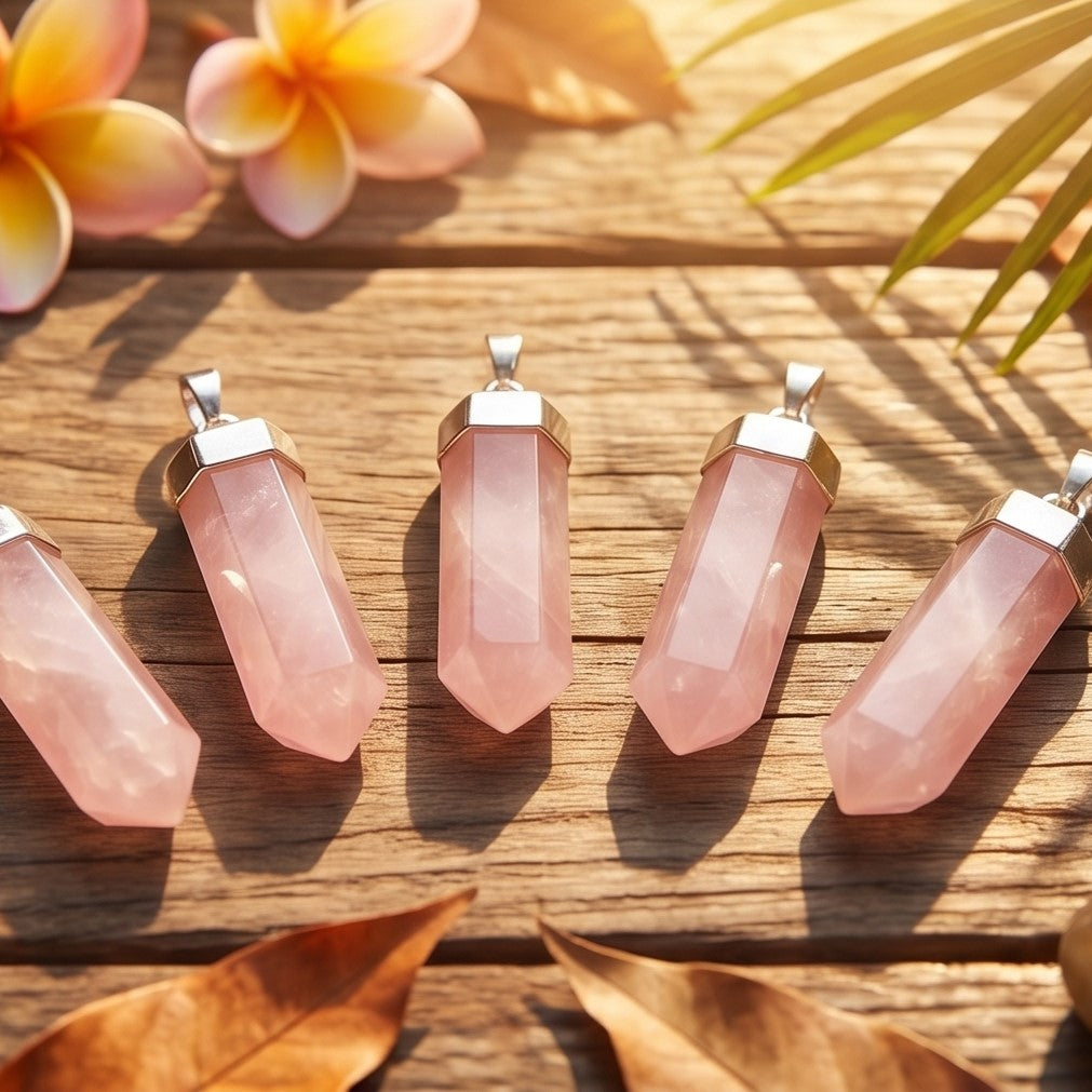 Pink Rose Quartz Crystal Point Faceted Pendant (Silver Plated) Amazing Crystals