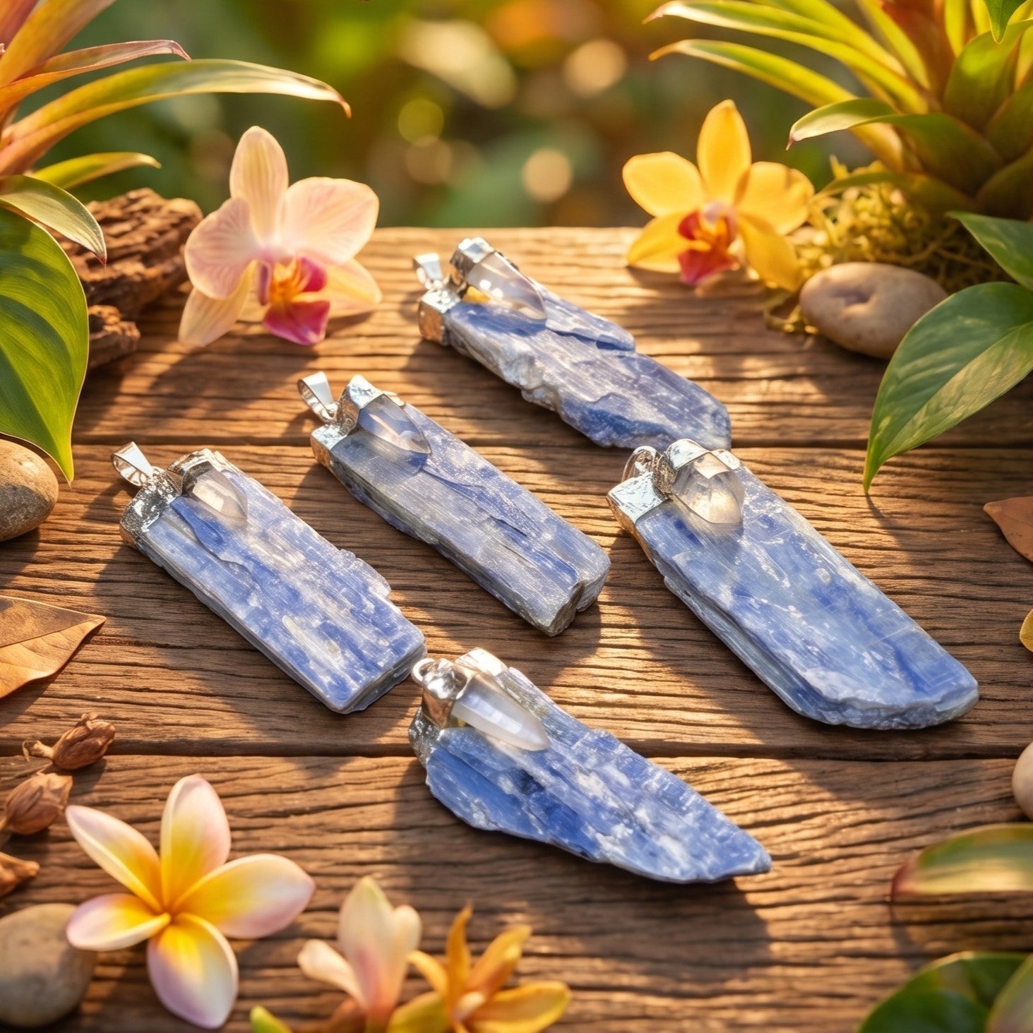 Kyanite and Quartz Crystal Pendant (Silver Plated) Amazing Crystals