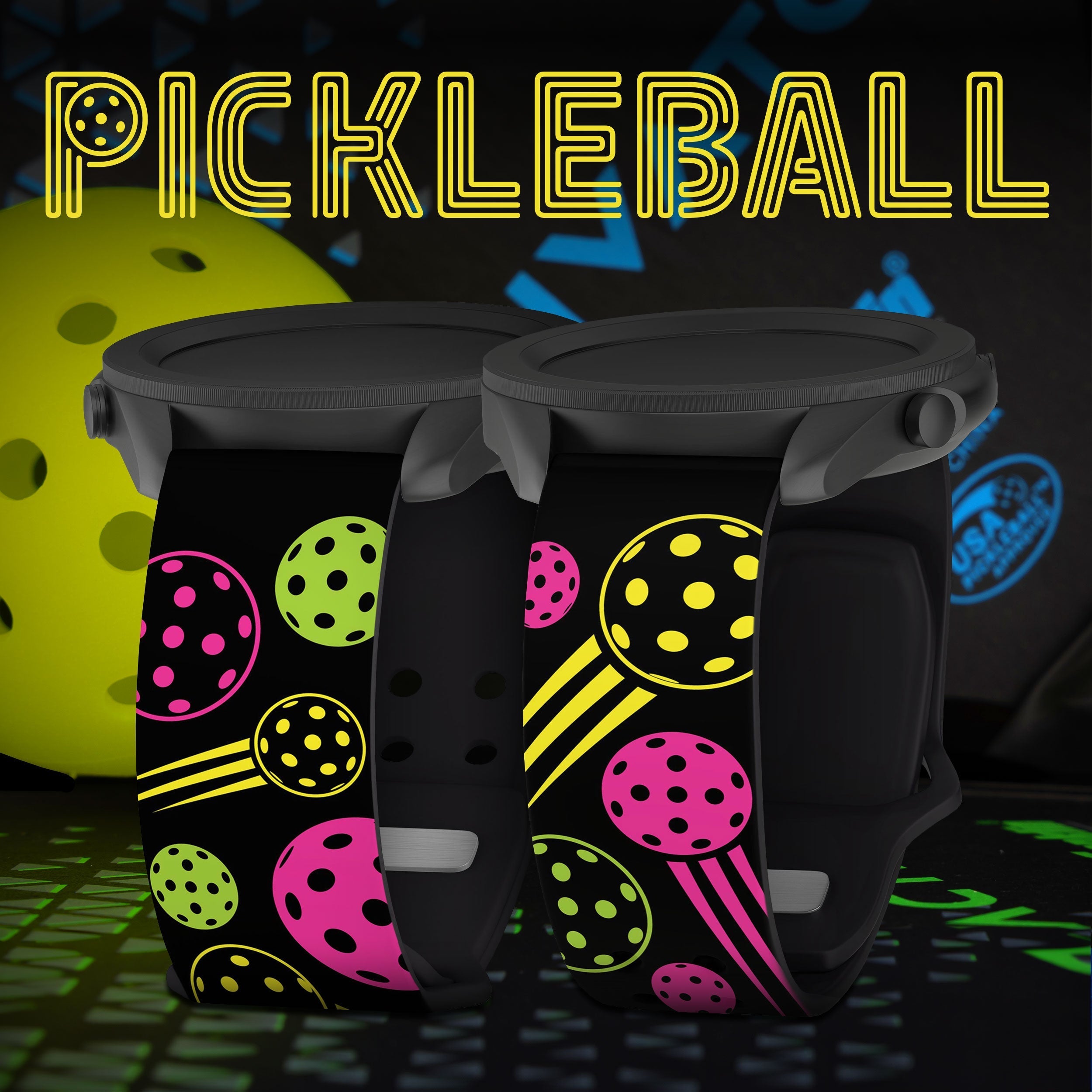Pickleball HD  Watchband for Samsung, Garmin, Fossil, and More Affinity Bands