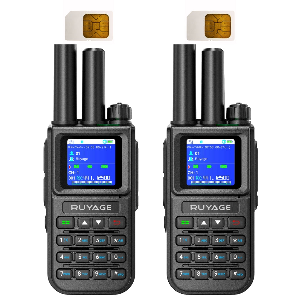 Ruyage X50 Nationwide Lifetime Free 4g+Uhf Walkie Talkies | Global Unlimited Range Dual Mode 2 Way Radios,Relay Function,3200mAh,Desktop Charger for Job Site with SIM Cards 2 Pack Ruyage Radio