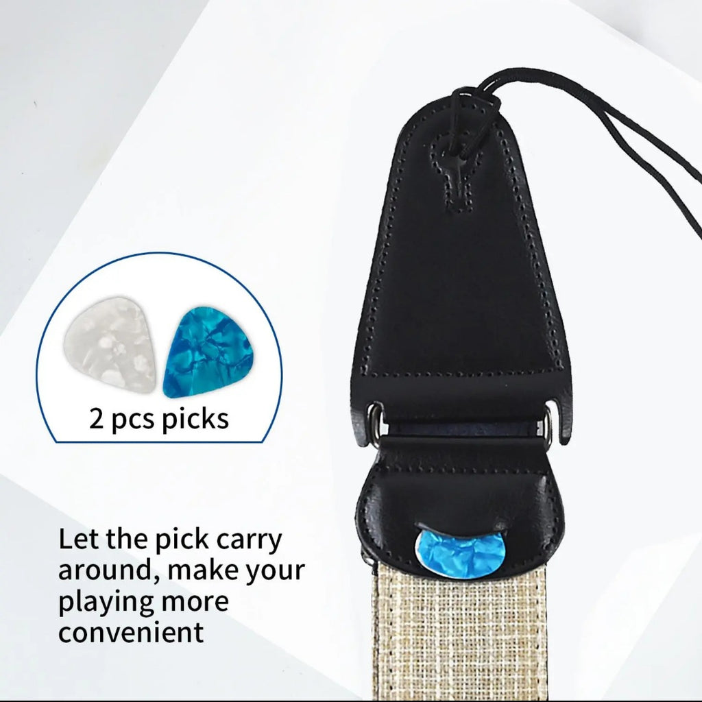 Guitar Strap with 2 picks and storage
