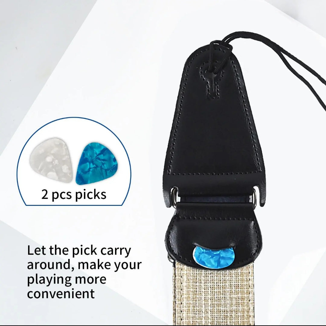 Guitar Strap with 2 picks and storage