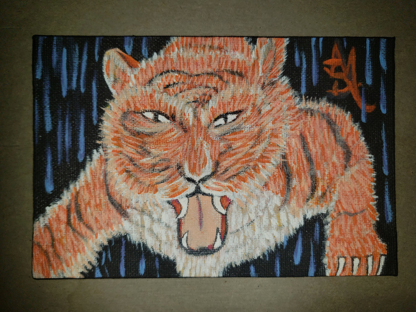 Tiger in the Rain by A.D.M. (Original painting on Canvas)