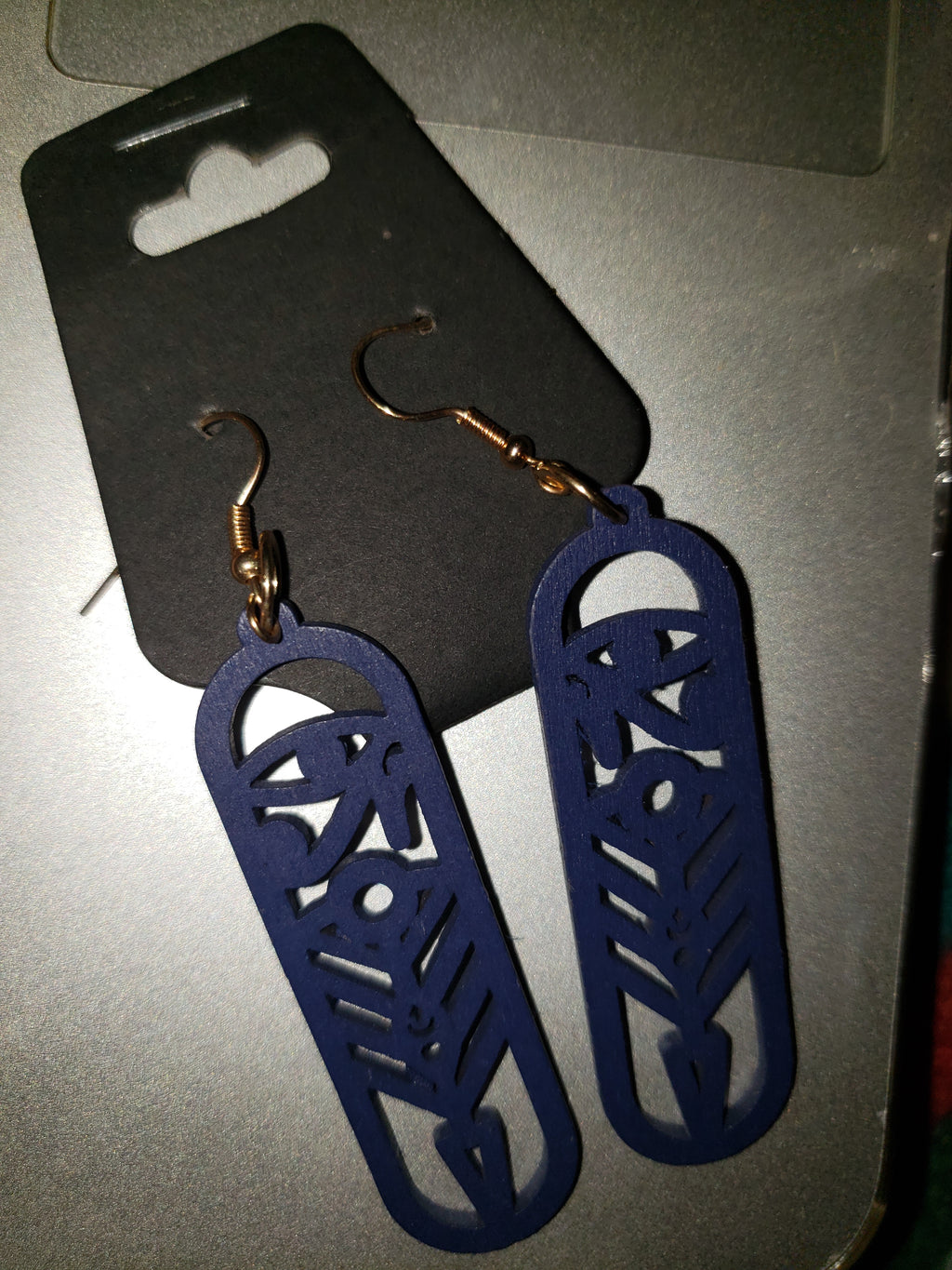 Blue Carved Earrings - Wooden