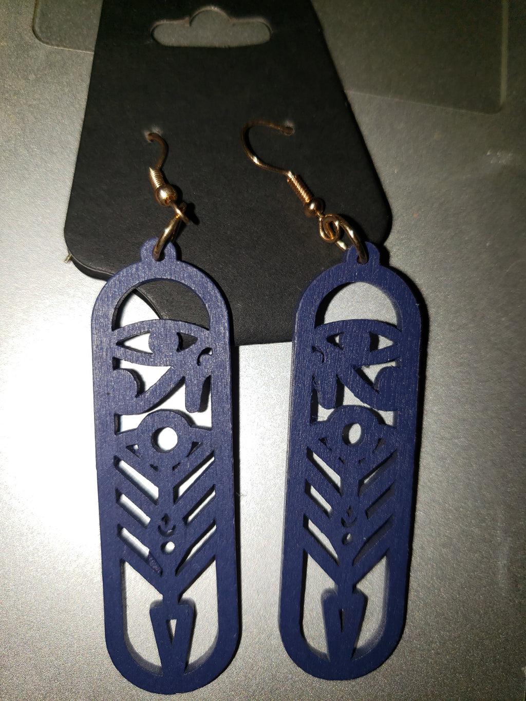 Blue Carved Earrings - Wooden