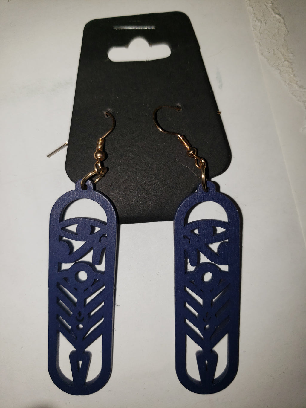 Blue Carved Earrings - Wooden