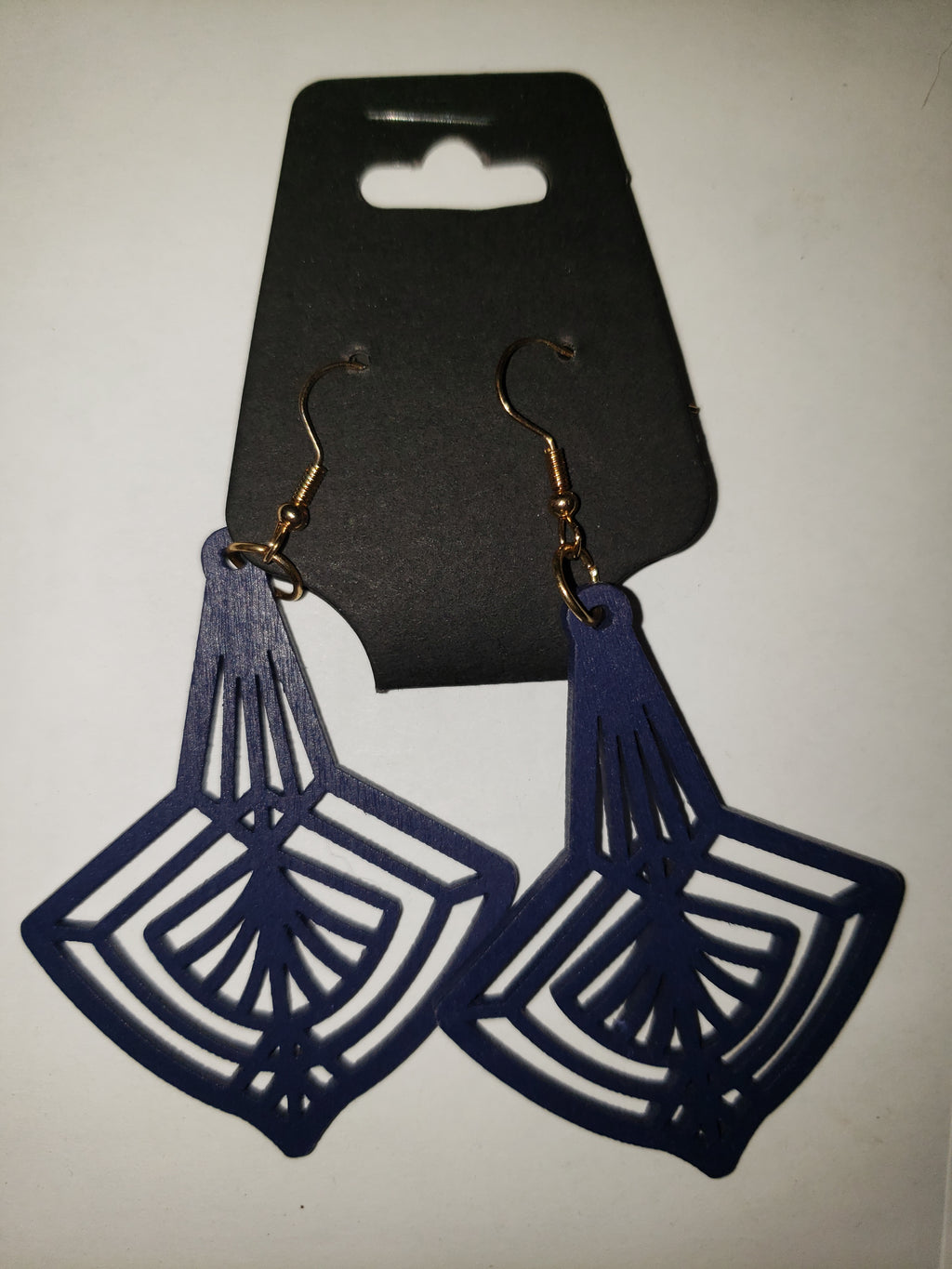 Blue Carved Earrings - Wooden