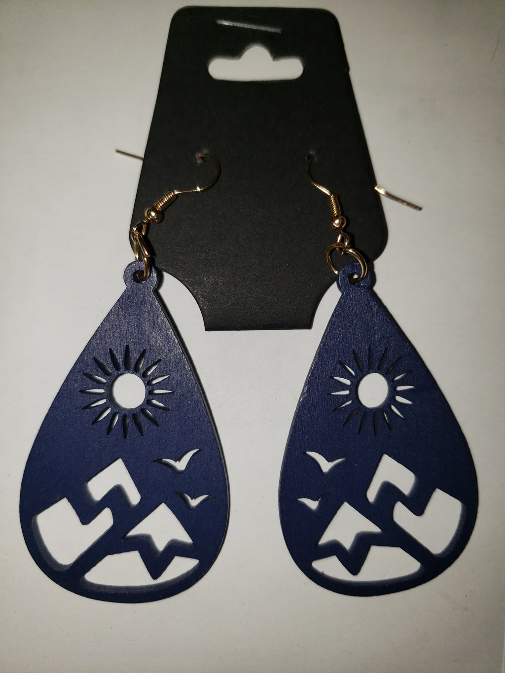 Blue Carved Earrings - Wooden
