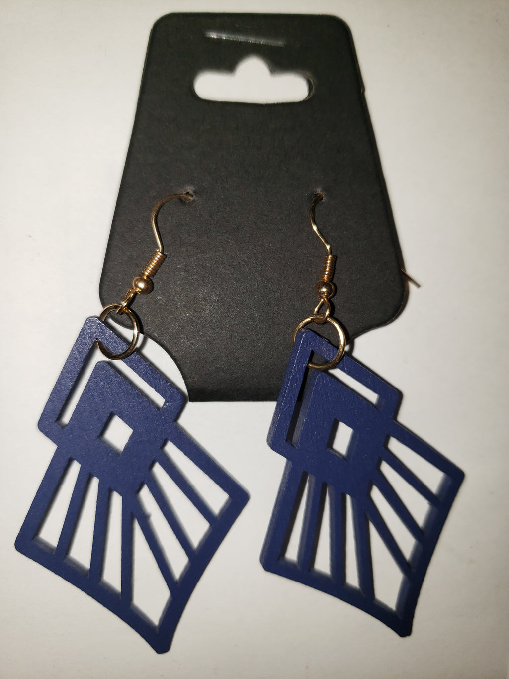 Blue Carved Earrings - Wooden